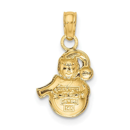 14k Yellow Gold Rhodium Snowman Charm Pendant