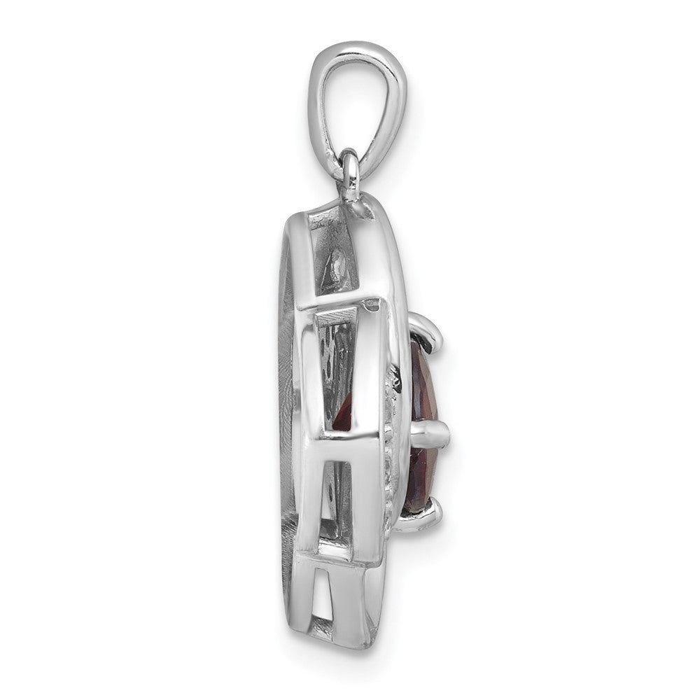 Sterling Silver Rhodium Polished Checker-cut Garnet and White Topaz Pendant