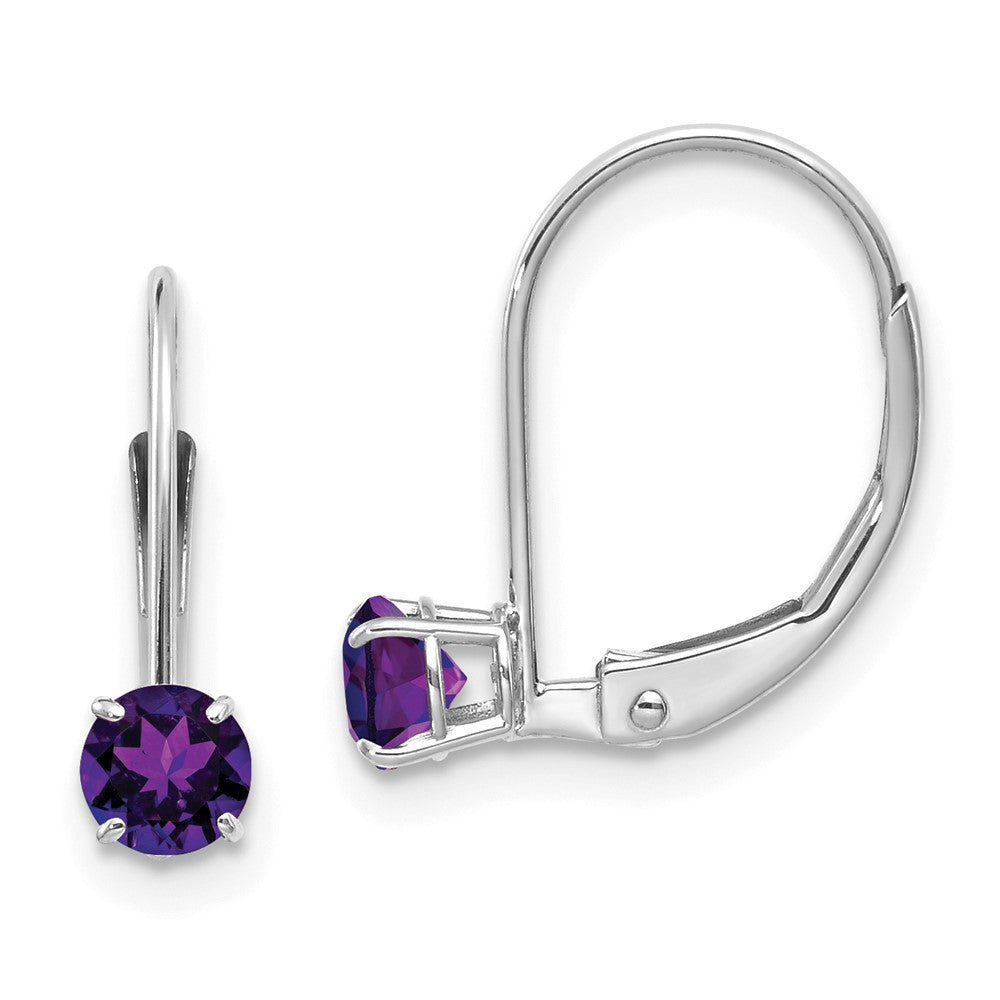 14k White Gold 4mm Amethyst/February Dangle Earrings