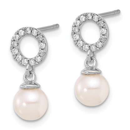 14k Gold 6-7mm Akoya Saltwater Cultured Pearl & Diamond Dangle Earrings