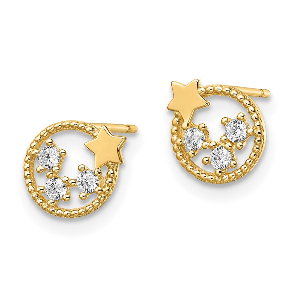 14k Yellow Gold CZ Stars Button Stud Earrings