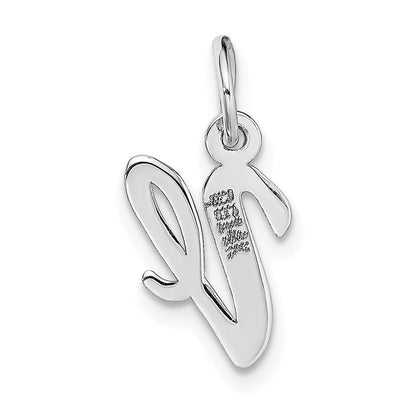 14k White Gold Small Script Letter V Initial Charm Pendant