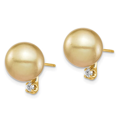 14k Gold Golden South Sea Saltwater Cultured Pearl & Diamond Stud Earrings