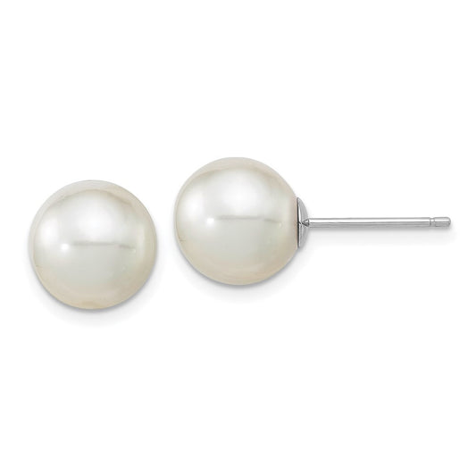 14k White Gold 11mm White Round South Sea Saltwater Cultured Pearl Stud Earrings