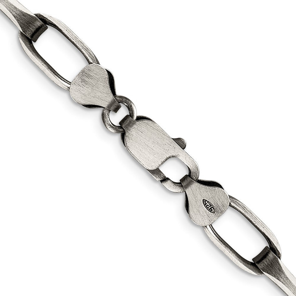 Sterling Silver Antiqued 8mm Elongated Open Link Chain Necklace 24"