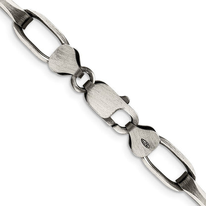 Sterling Silver Antiqued 8mm Elongated Open Link Chain Necklace 24"