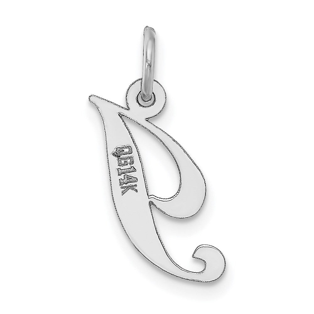 14k White Gold Small Fancy Script Letter I Initial Charm Pendant