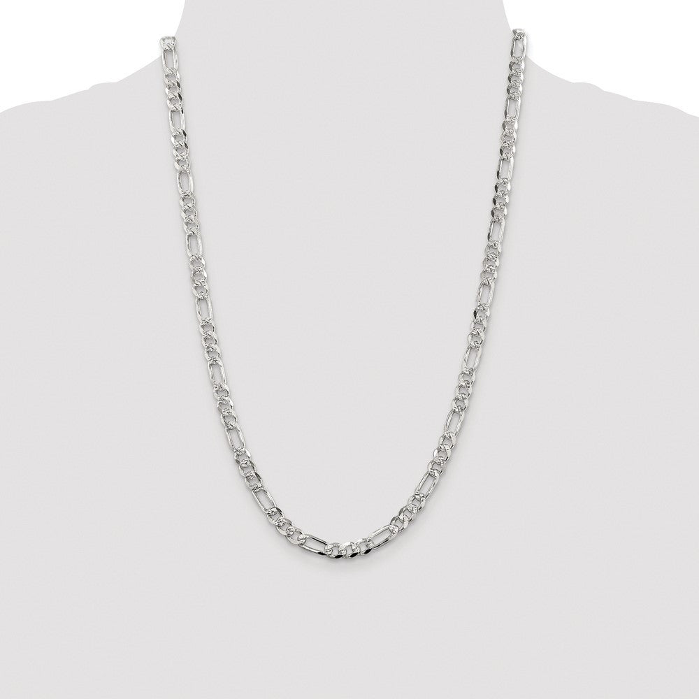 Sterling Silver Rhodium-plated 5.5mm Pav� Flat Figaro Chain Necklace 24"