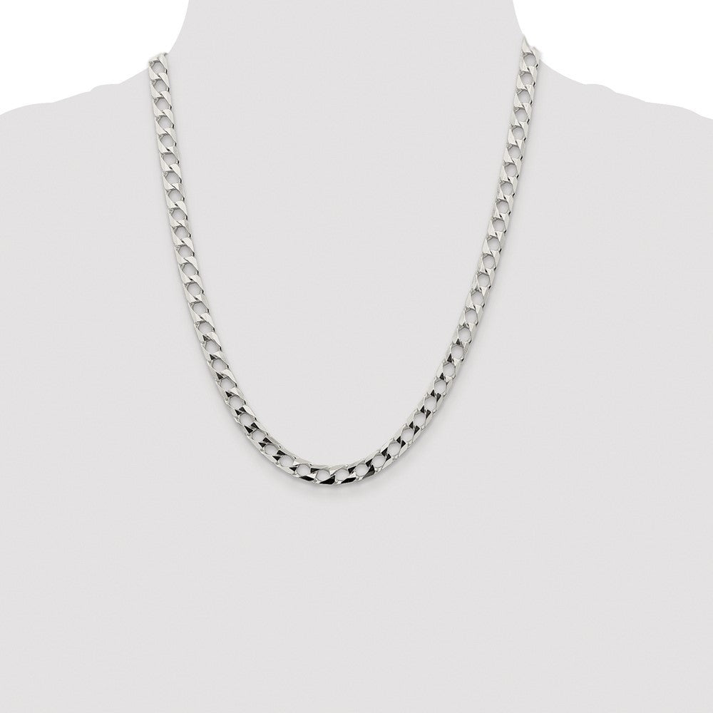 Sterling Silver 6.25mm Diamond-Cut Square Curb Chain Necklace 22"