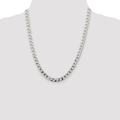 Sterling Silver 6.25mm Diamond-Cut Square Curb Chain Necklace 22"