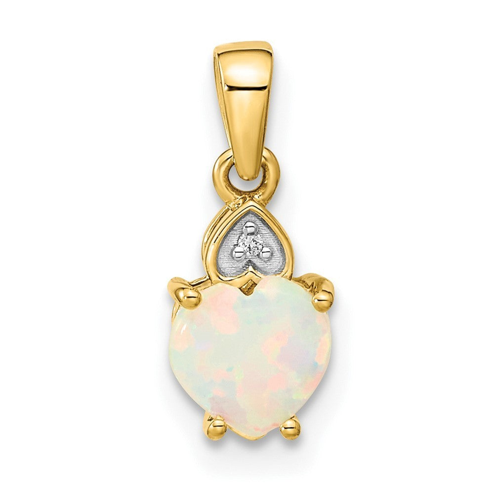 14k Yellow Gold Diamond and Opal Polished Heart Pendant