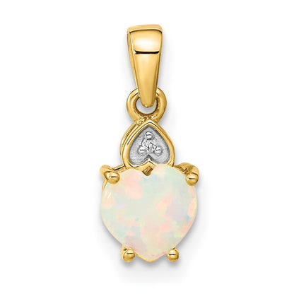 14k Yellow Gold Diamond and Opal Polished Heart Pendant