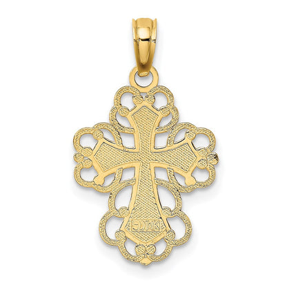 14k Yellow Gold Beaded Lace Trim Cross Charm Pendant