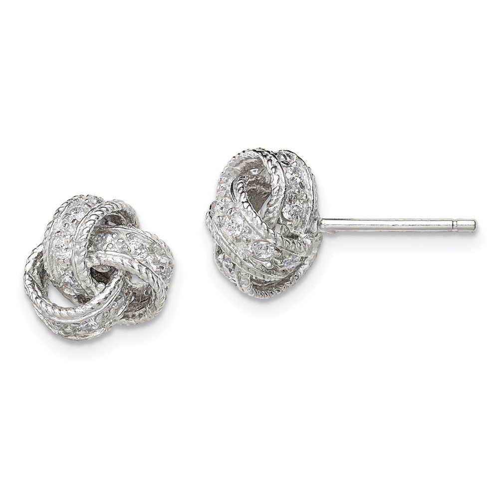Sterling Silver Rhodium-plated CZ Love Knot Button Stud Earrings
