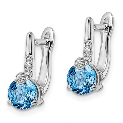 Sterling Silver Rhodium-plated Blue White Topaz Circle Hinged Dangle Earrings