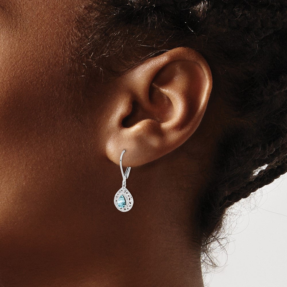 Sterling Silver Rhodium-plated Aquamarine Lever Back Dangle Earrings
