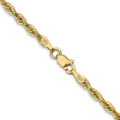 14k Yellow Gold 2.8mm Semi Solid Rope with Lobster Clasp Chain Necklace 18"
