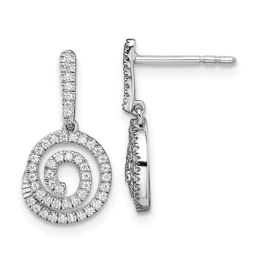 14k White Gold Circle Swirl Diamond Dangle Earrings