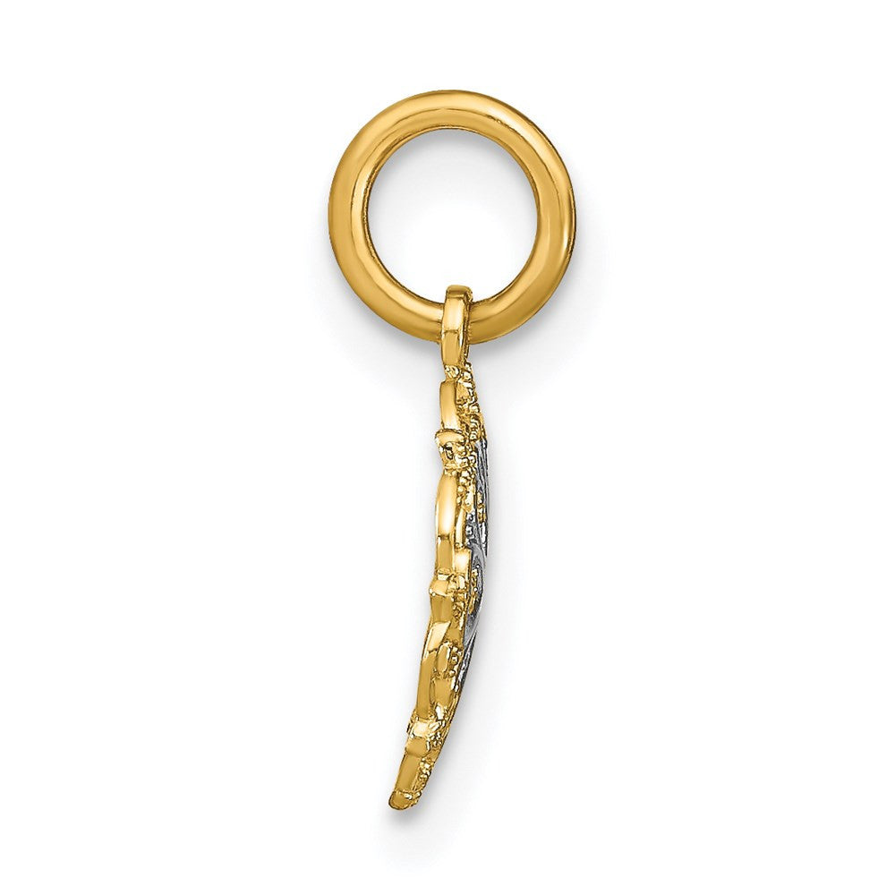 14k Yellow Gold Rhodium Filigree Hearts Charm Pendant