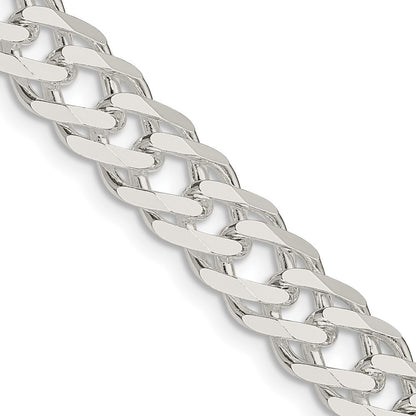 Sterling Silver 7.75mm 6 Side Diamond-Cut Flat Double Curb Chain Necklace 18"
