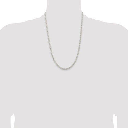 Sterling Silver Rhodium-plated 4.5mm Solid Rope Chain Necklace 24"