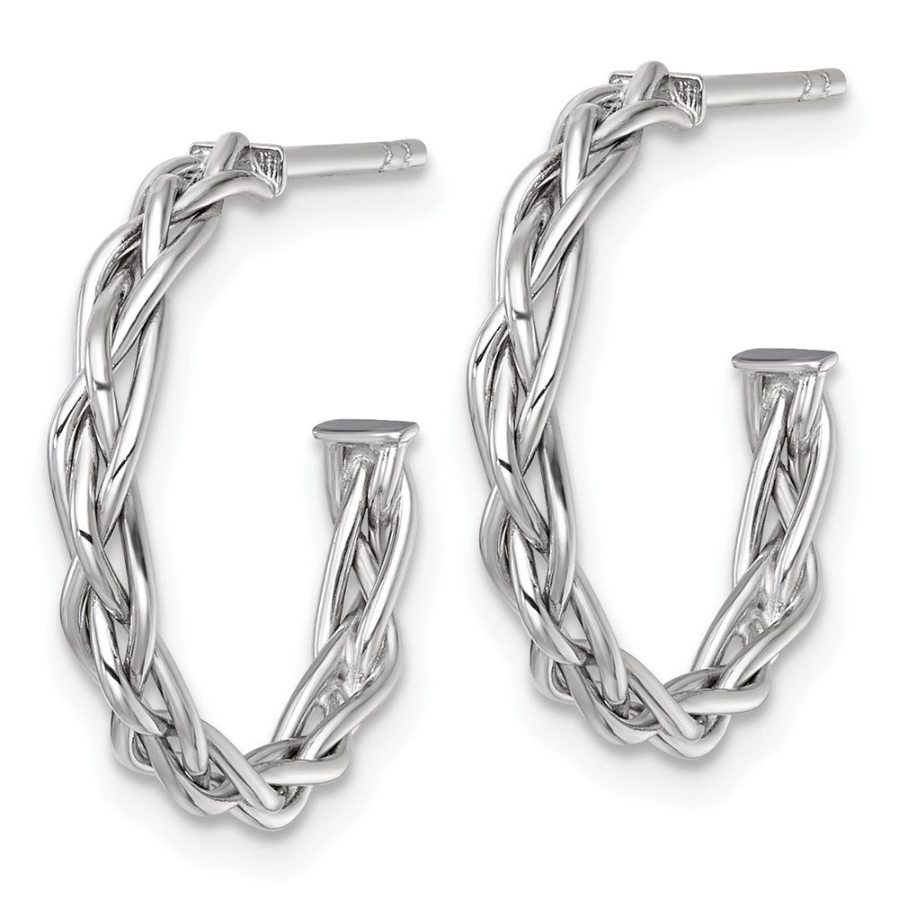 14k Yellow Gold Rhodium-plated Polished Woven Braid 3 x 19mm C-Hoop Earrings