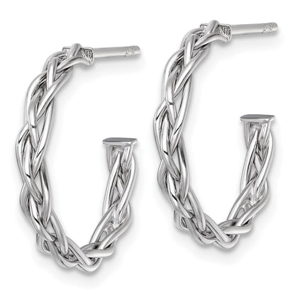14k Yellow Gold Rhodium-plated Polished Woven Braid 3 x 19mm C-Hoop Earrings