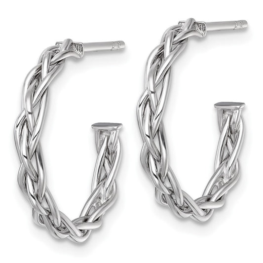 14k Yellow Gold Rhodium-plated Polished Woven Braid 3 x 19mm C-Hoop Earrings