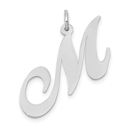 14k White Gold Large Fancy Script Letter M Initial Charm Pendant