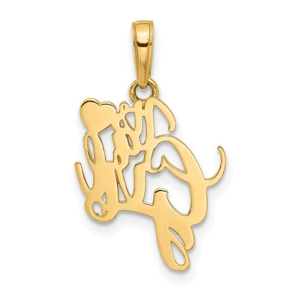 14k Yellow Gold and White Rhodium Diamond-Cut Heart It's A Girl Pendant