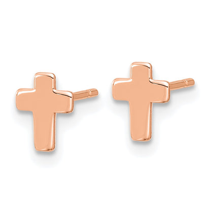 14k Rose Gold Polished Small Cross Stud Earrings