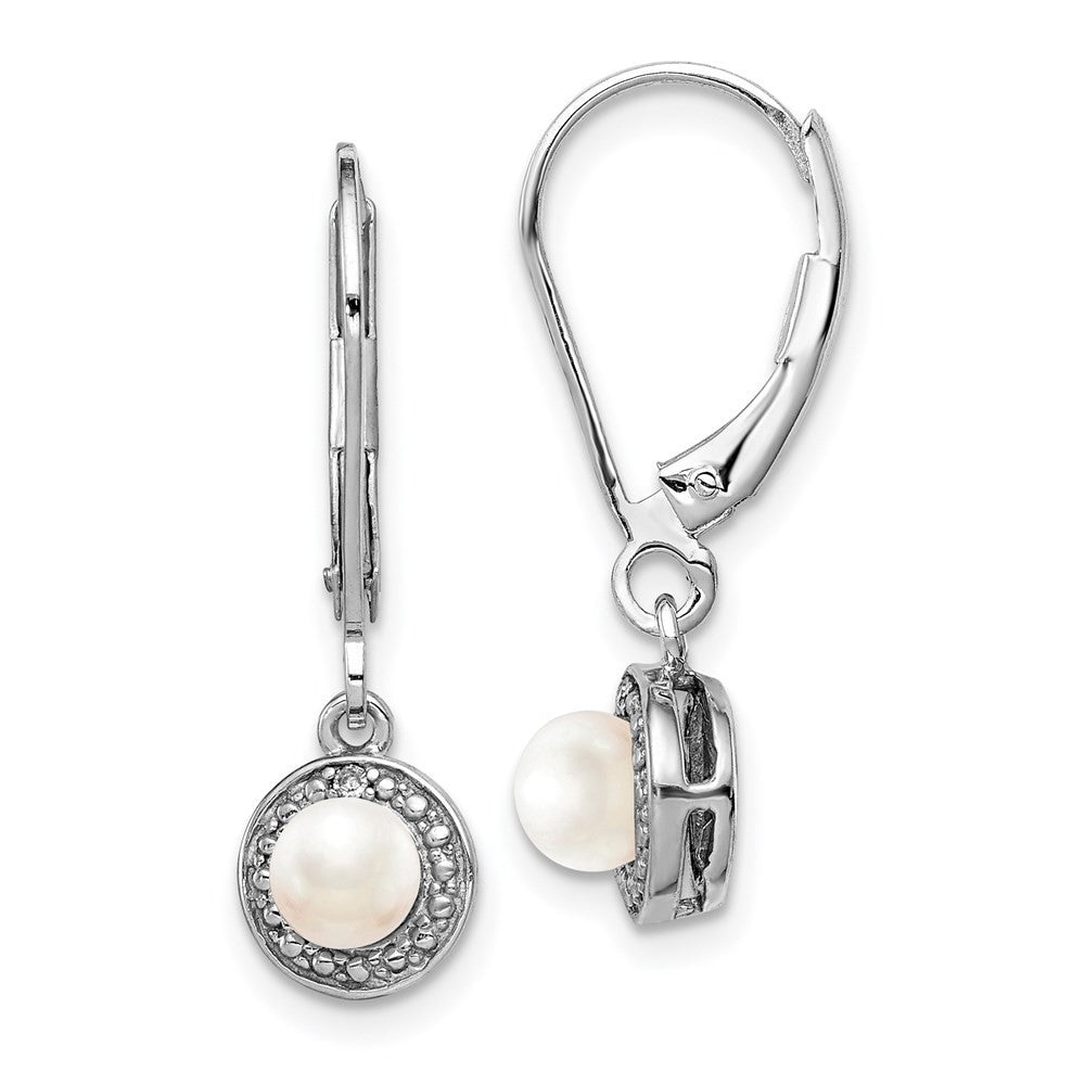 Sterling Silver Rhodium-plated Diam. & FW Cultured Pearl Dangle Earrings