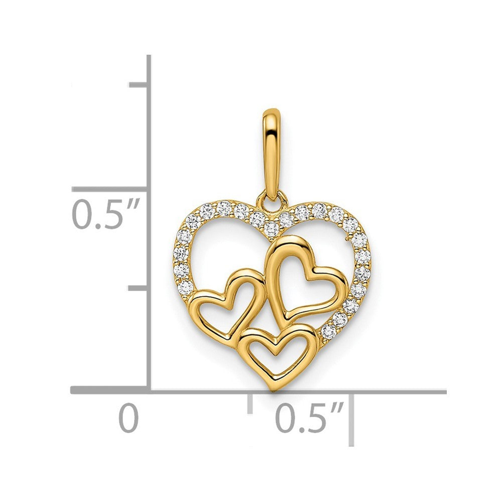 14k Yellow Gold CZ Hearts Pendant