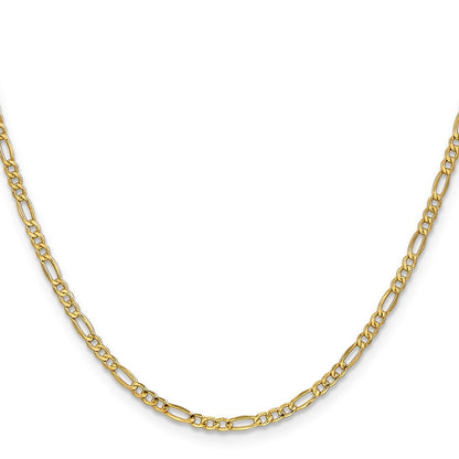 14k Yellow Gold 2.5mm Semi-Solid Figaro with Lobster Clasp Chain Necklace 28"