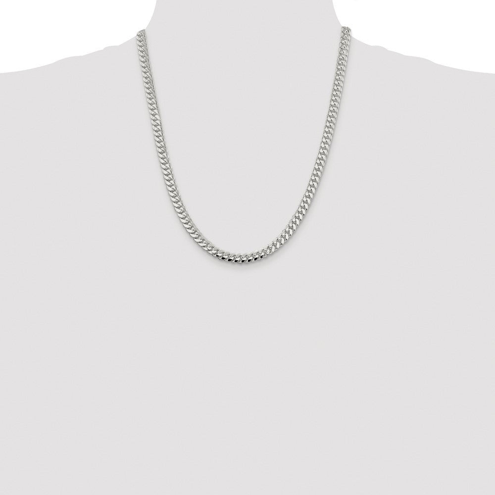 Sterling Silver Rhodium-plated 6.4mm Polished Domed Curb Chain Necklace 22"