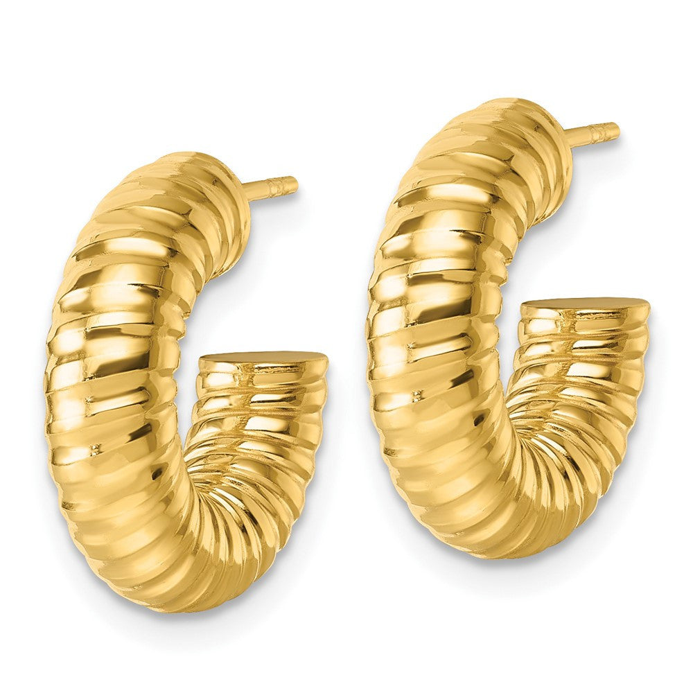 14k Yellow Gold Polished 5.00mm Textured Tube C-Hoop Earrings