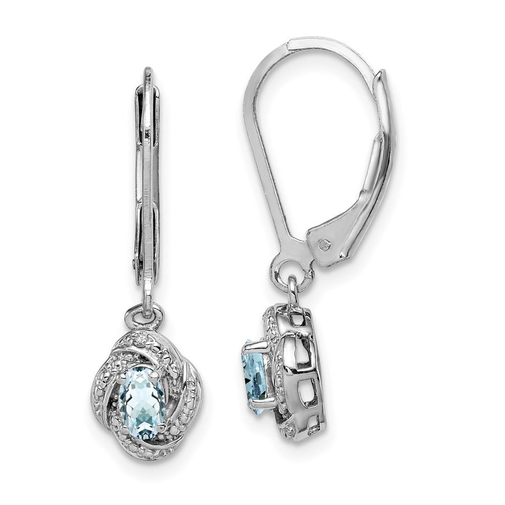 Sterling Silver Rhodium-plated Diam. & Aquamarine Dangle Earrings