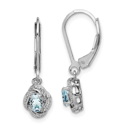 Sterling Silver Rhodium-plated Diam. & Aquamarine Dangle Earrings
