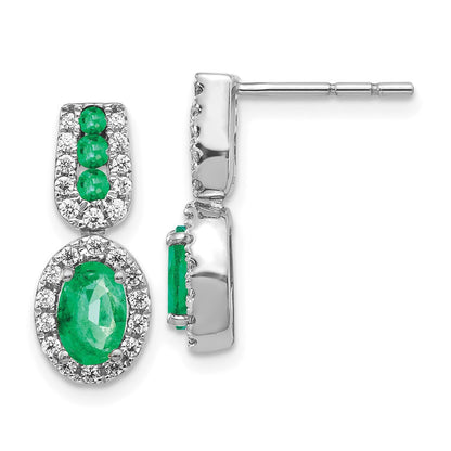 14k White Gold 1/3Ct Diamond and Emerald Drop & Dangle Earrings