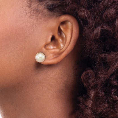 Sterling Silver Rhodium-plated 10mm Pink Freshwater Cultured Pearl Stud Earrings