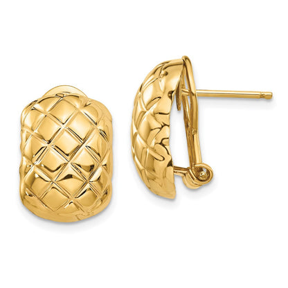 14k Yellow Gold Polished Quilted Omega Back Stud Earrings