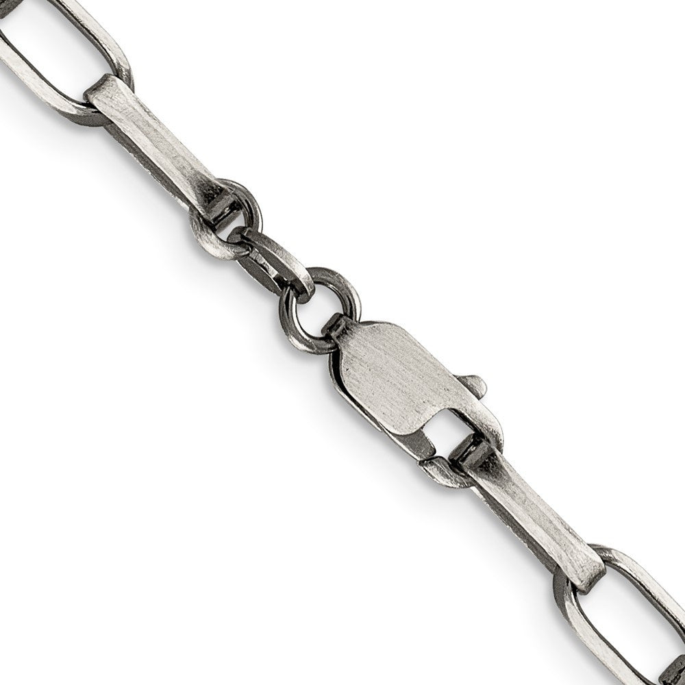 Sterling Silver Antiqued 4.8mm Elongated Open Link Chain Necklace 24"