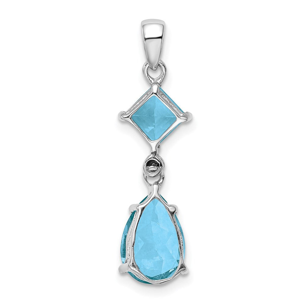 Sterling Silver Rhodium Plated Diamond & Light Swiss Blue Topaz Pendant
