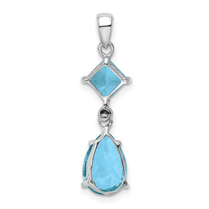 Sterling Silver Rhodium Plated Diamond & Light Swiss Blue Topaz Pendant