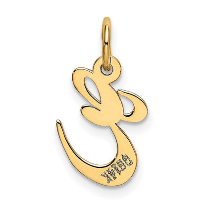 14k Yellow Gold Small Fancy Script Letter E Initial Charm Pendant