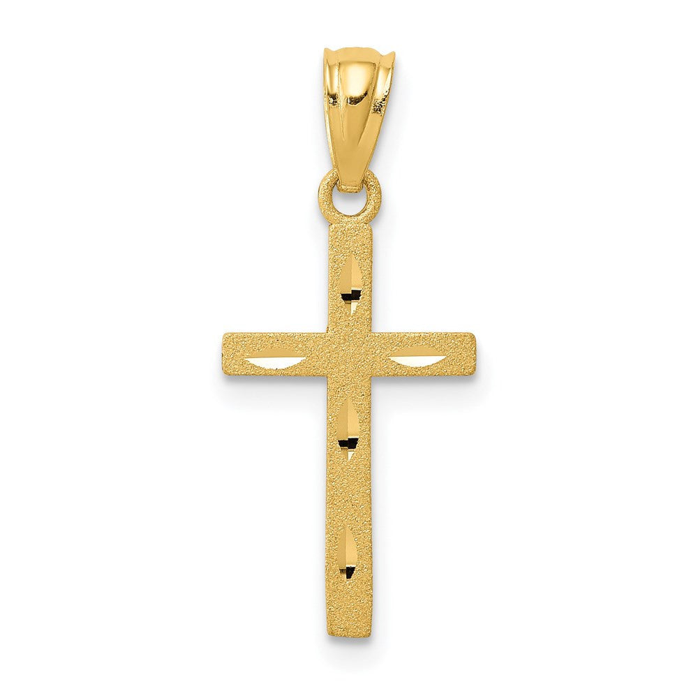 14k Yellow Gold Satin Diamond-Cut Cross Pendant
