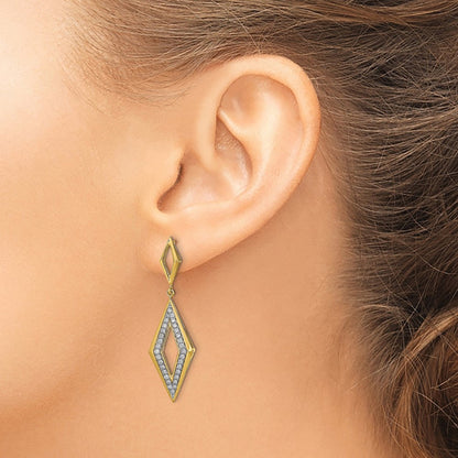 14k Yellow Gold Polished Diamond Dangle Earrings