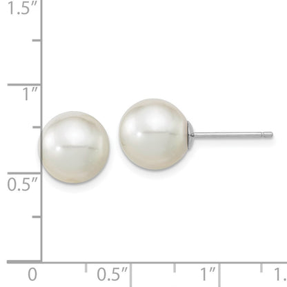 14k White Gold 11mm White Round South Sea Saltwater Cultured Pearl Stud Earrings