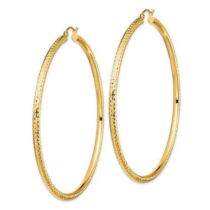 14k Yellow Gold Lightweight 3mm Diamond-cut Hoop Earrings
