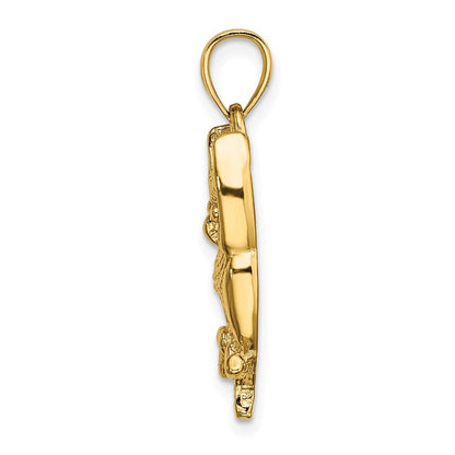 14k Yellow Gold Textured Owl Charm Pendant